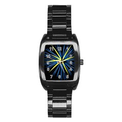 Fireworks Blue Green Black Happy New Year Stainless Steel Barrel Watch