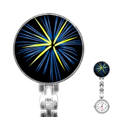 Fireworks Blue Green Black Happy New Year Stainless Steel Nurses Watch