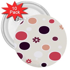 Polka Dots Flower Floral Rainbow 3  Buttons (10 Pack) 