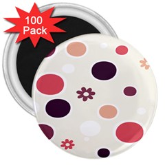 Polka Dots Flower Floral Rainbow 3  Magnets (100 Pack)