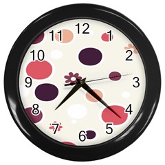 Polka Dots Flower Floral Rainbow Wall Clocks (black)