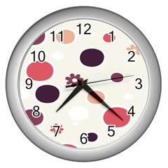 Polka Dots Flower Floral Rainbow Wall Clocks (silver) 