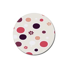 Polka Dots Flower Floral Rainbow Rubber Round Coaster (4 Pack) 