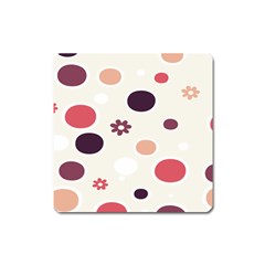 Polka Dots Flower Floral Rainbow Square Magnet by Mariart