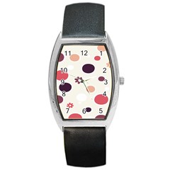 Polka Dots Flower Floral Rainbow Barrel Style Metal Watch by Mariart