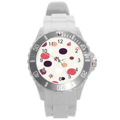 Polka Dots Flower Floral Rainbow Round Plastic Sport Watch (l) by Mariart