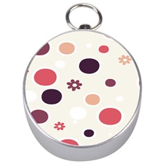 Polka Dots Flower Floral Rainbow Silver Compasses