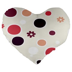 Polka Dots Flower Floral Rainbow Large 19  Premium Flano Heart Shape Cushions by Mariart