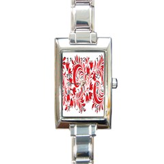 Red Flower Floral Leaf Rectangle Italian Charm Watch