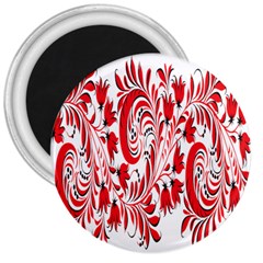 Red Flower Floral Leaf 3  Magnets