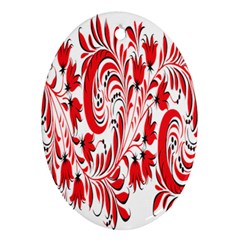 Red Flower Floral Leaf Ornament (oval) by Mariart