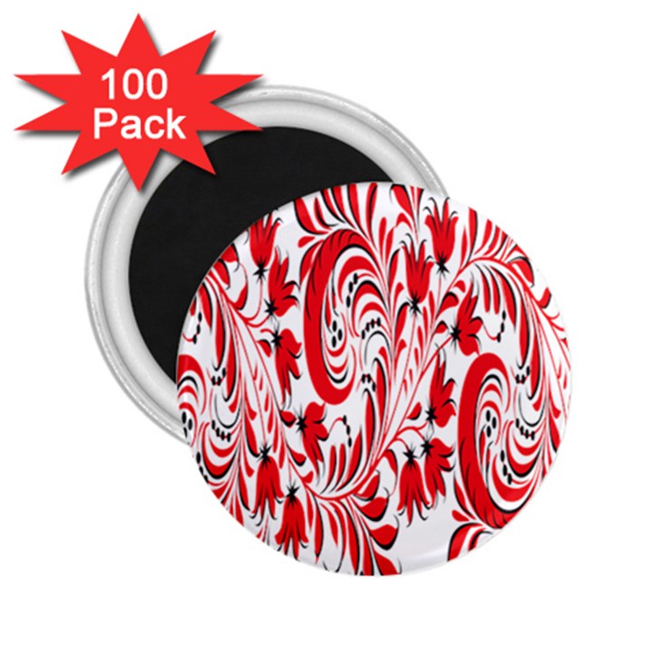 Red Flower Floral Leaf 2.25  Magnets (100 pack) 