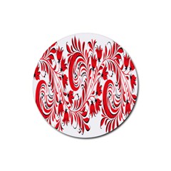 Red Flower Floral Leaf Rubber Coaster (round) 