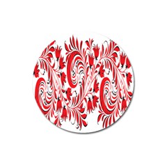 Red Flower Floral Leaf Magnet 3  (round)