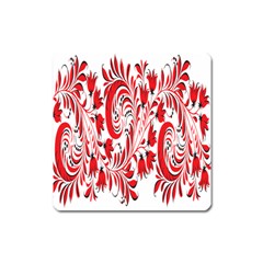 Red Flower Floral Leaf Square Magnet by Mariart