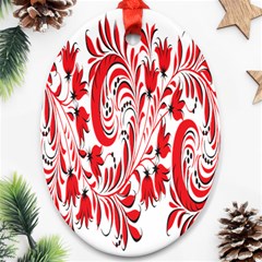 Red Flower Floral Leaf Oval Ornament (two Sides)