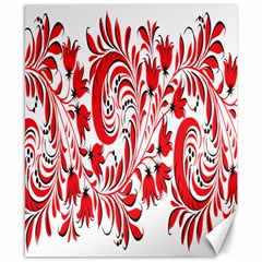 Red Flower Floral Leaf Canvas 8  X 10 