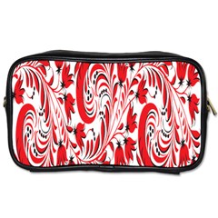 Red Flower Floral Leaf Toiletries Bags 2-side