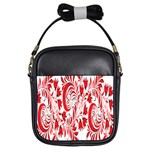 Red Flower Floral Leaf Girls Sling Bags Front