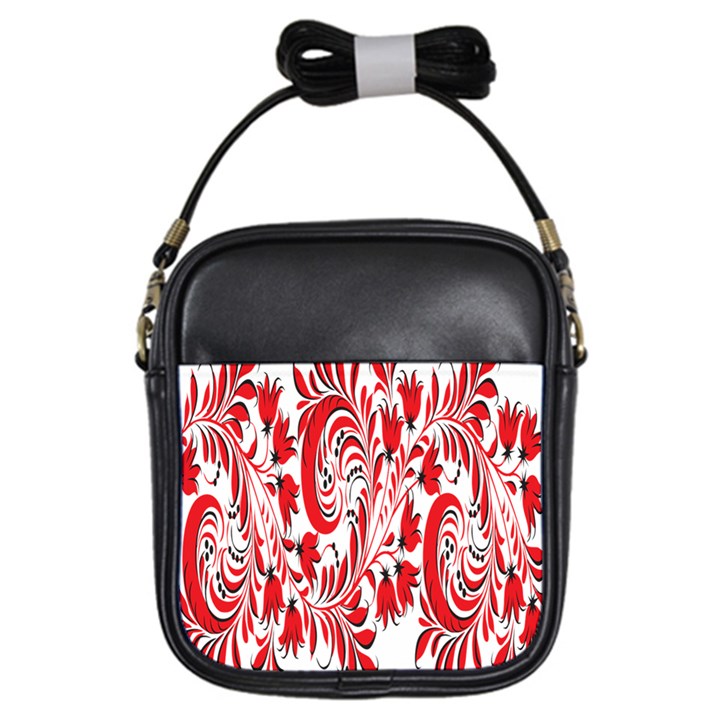 Red Flower Floral Leaf Girls Sling Bags