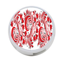 Red Flower Floral Leaf 4-port Usb Hub (two Sides) 