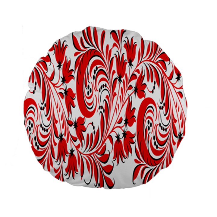 Red Flower Floral Leaf Standard 15  Premium Round Cushions