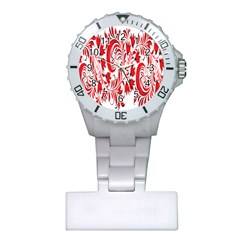 Red Flower Floral Leaf Plastic Nurses Watch by Mariart