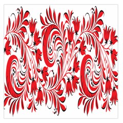 Red Flower Floral Leaf Large Satin Scarf (square) by Mariart