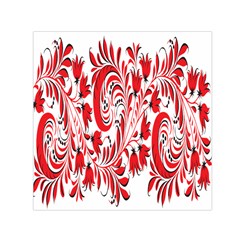 Red Flower Floral Leaf Small Satin Scarf (square)