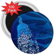 Peacock Bird Blue Animals 3  Magnets (100 Pack)