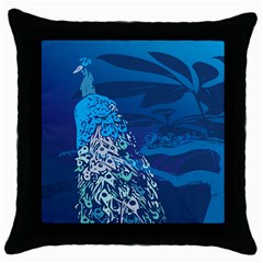 Peacock Bird Blue Animals Throw Pillow Case (black) by Mariart