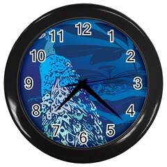 Peacock Bird Blue Animals Wall Clocks (black) by Mariart