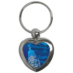 Peacock Bird Blue Animals Key Chains (heart)  by Mariart