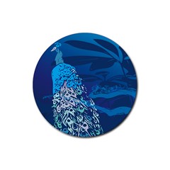 Peacock Bird Blue Animals Rubber Round Coaster (4 Pack)  by Mariart