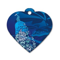 Peacock Bird Blue Animals Dog Tag Heart (one Side)