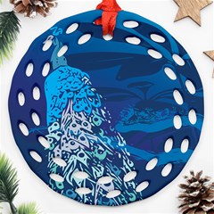 Peacock Bird Blue Animals Ornament (round Filigree)