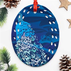 Peacock Bird Blue Animals Ornament (oval Filigree) by Mariart