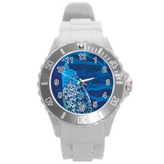 Peacock Bird Blue Animals Round Plastic Sport Watch (l) by Mariart