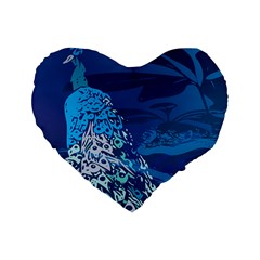 Peacock Bird Blue Animals Standard 16  Premium Heart Shape Cushions by Mariart