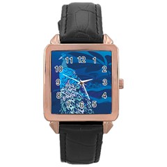 Peacock Bird Blue Animals Rose Gold Leather Watch  by Mariart