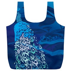 Peacock Bird Blue Animals Full Print Recycle Bags (l)  by Mariart