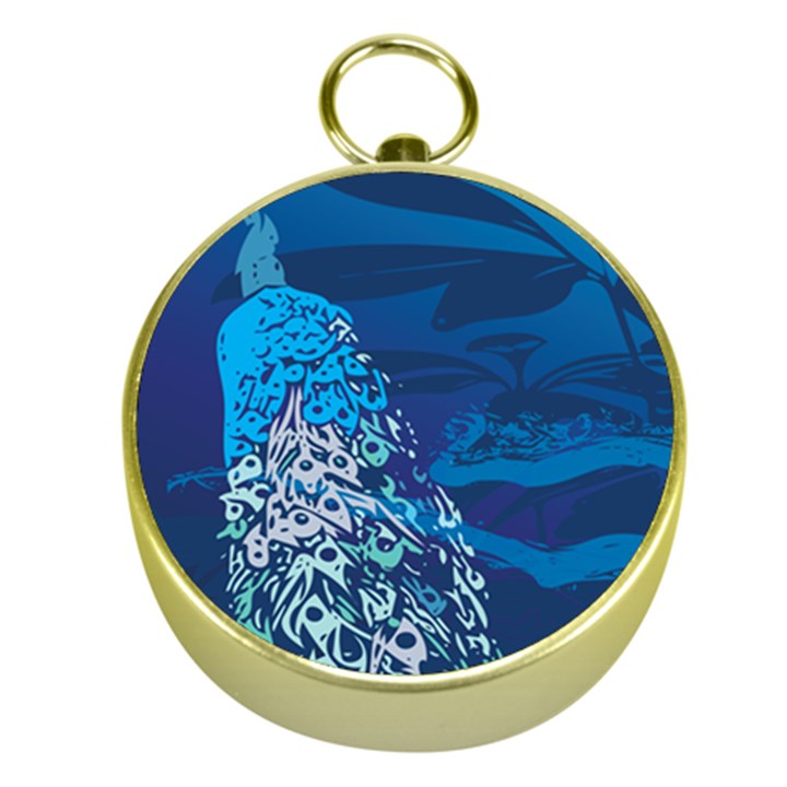 Peacock Bird Blue Animals Gold Compasses