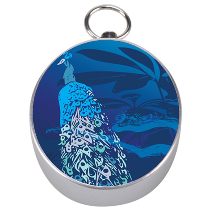 Peacock Bird Blue Animals Silver Compasses