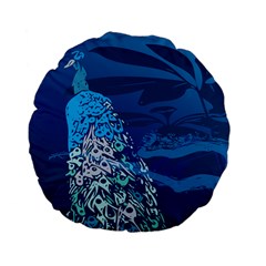 Peacock Bird Blue Animals Standard 15  Premium Flano Round Cushions