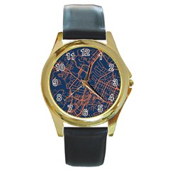 Virginia Map Art City Round Gold Metal Watch