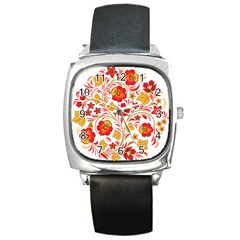 Wreaths Flower Floral Sexy Red Sunflower Star Rose Square Metal Watch