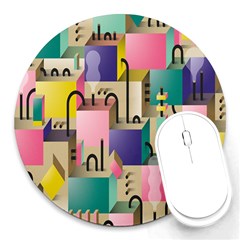 Magazine Balance Plaid Rainbow Round Mousepads by Mariart