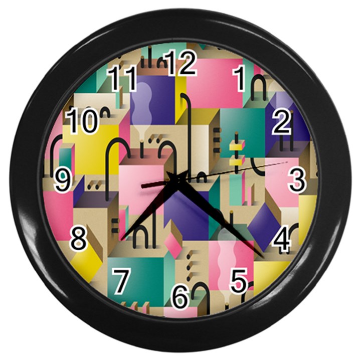 Magazine Balance Plaid Rainbow Wall Clocks (Black)