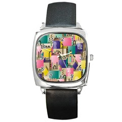 Magazine Balance Plaid Rainbow Square Metal Watch