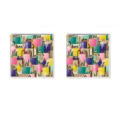 Magazine Balance Plaid Rainbow Cufflinks (square)